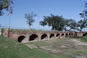 Photograph 2.  View of Fort Jackson Casemates from the Parade, facing North. (FEMA, 2012)