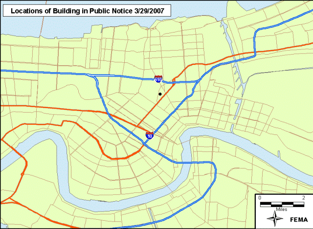 Location of properties proposed for demolition that have collapsed and are ineligible for inclusion in the National Register of Historic Places.