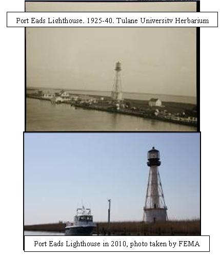 Historic and current photographs of the vicinty of the Port Eads Lighthouse